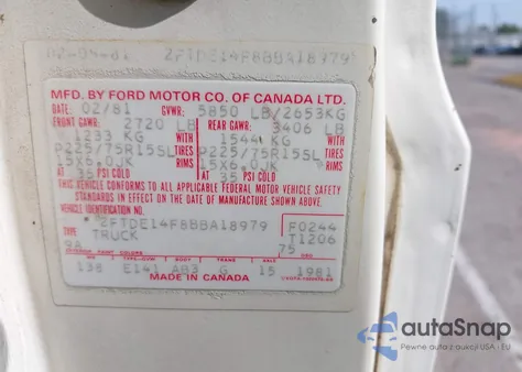 1981 Ford Econoline E150 Van from USA, damaged, VIN 2FTDE14F8BBA18979